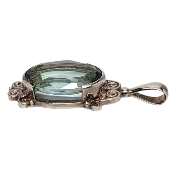 SAJEN Sterling Silver Large Oval Blue Topaz Pendant #17554 - Picture 3 of 7